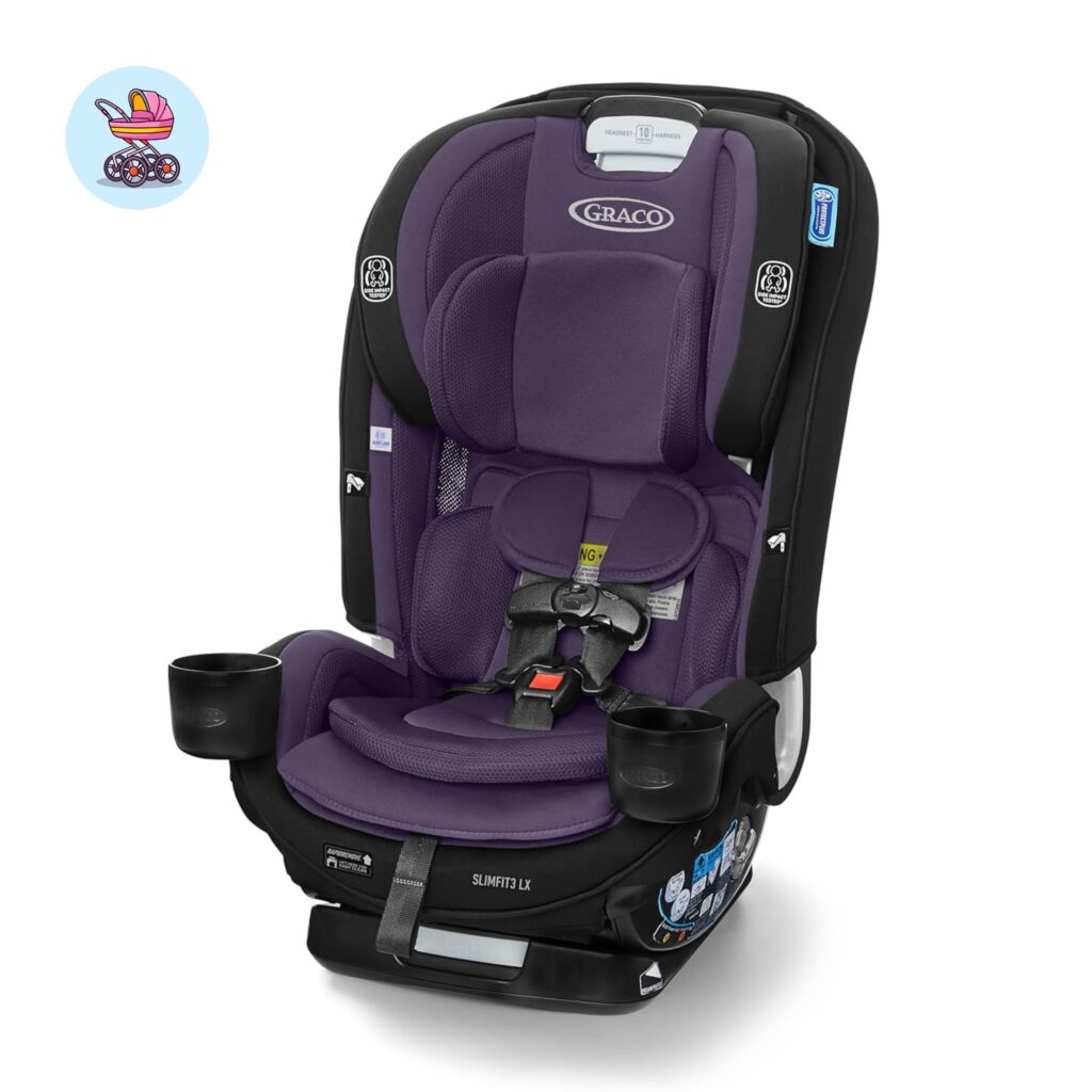Graco SlimFit3 LX slim car seat — front view showing narrow profile