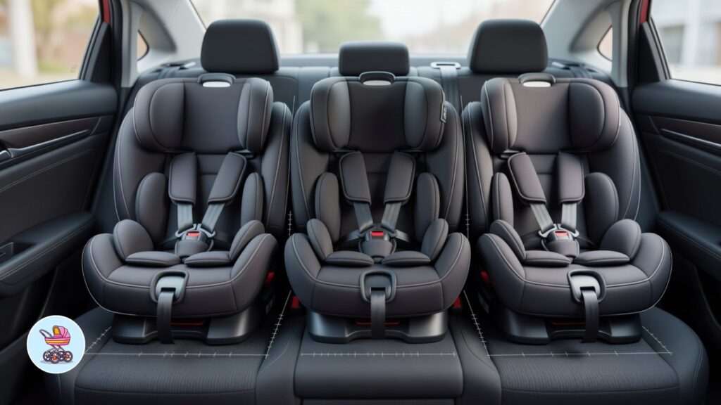 Britax One4Life Slim ClickTight 3-across installation in vehicle back seat — comparison photo
