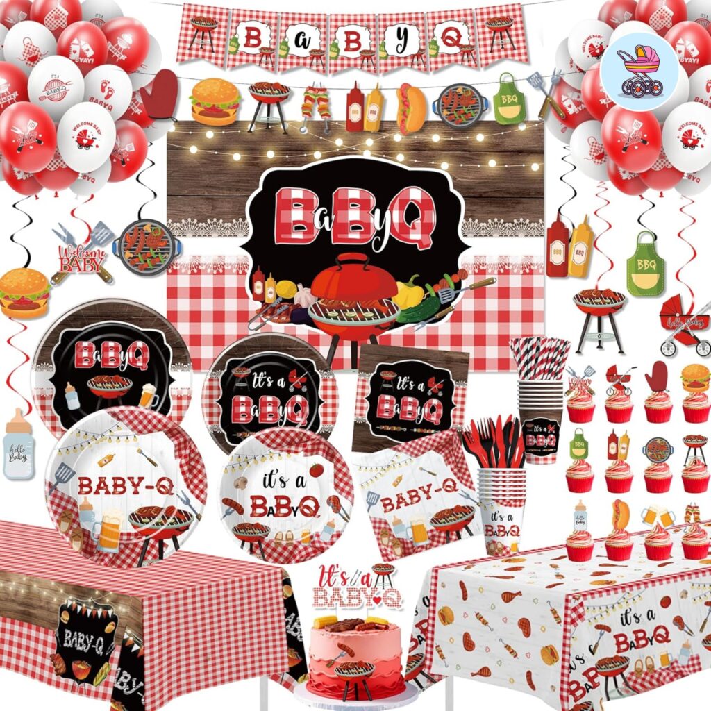 baby-q bbq co-ed baby shower decorations checkered banner and outdoor party supplies