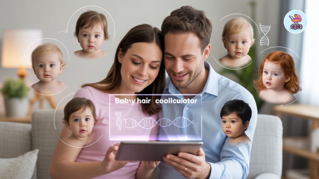 Baby hair color calculator tool showing mom and dad hair color input options