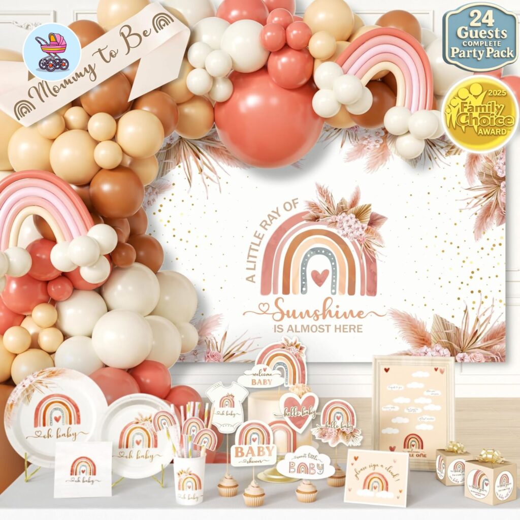 boho baby shower decorations kit with pampas grass and macrame banner neutral tones