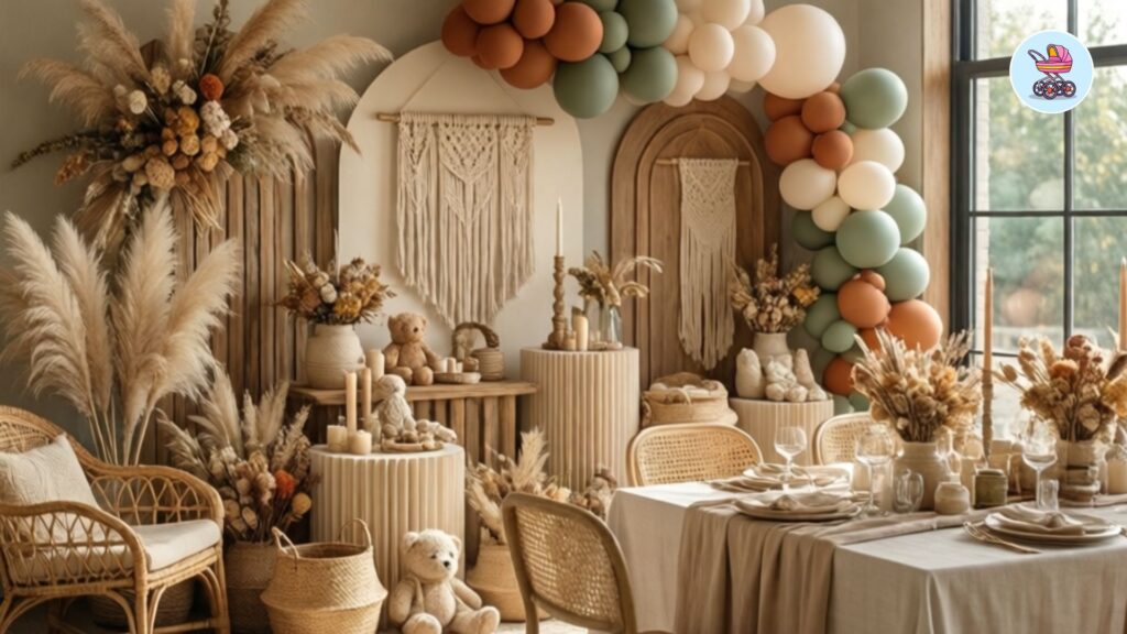 boho baby shower decorations 2025 pampas grass neutral tones macrame backdrop