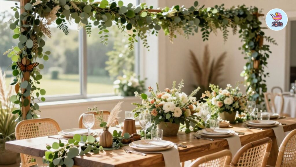 nature inspired baby shower themes 2025 woodland and botanical decor with greenery