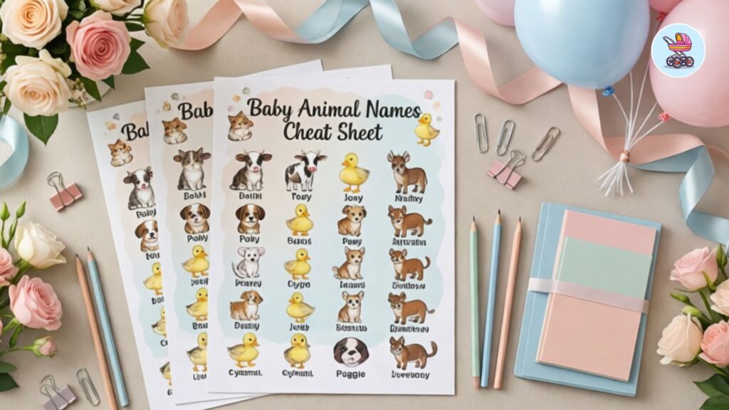 baby animal names cheat sheet answer key for baby shower host printable reference