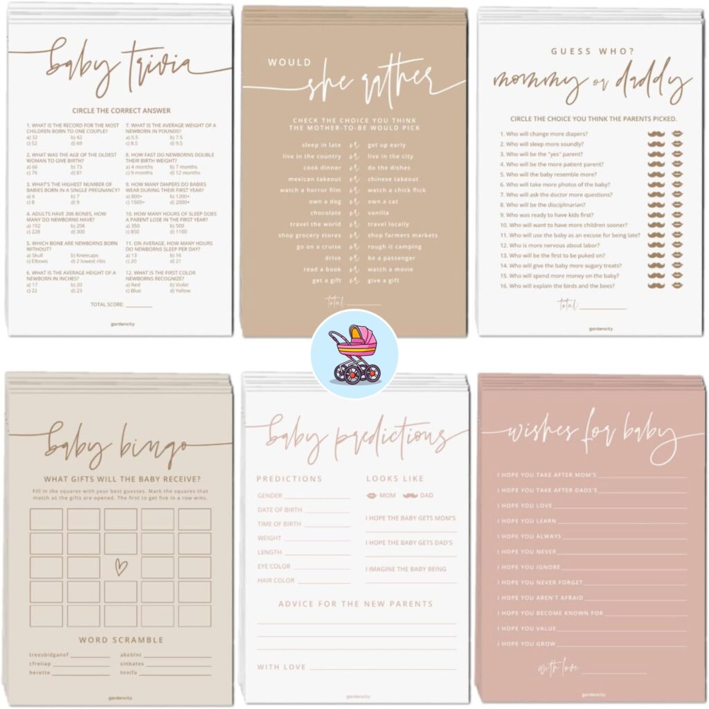 gender neutral boho baby shower printable game bundle with sage and terracotta design